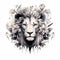 Floral Lion Head in Monochrome Backdrop with Humorous Expressions