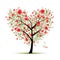 Floral love tree for your design, heart shape