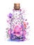Floral magical bottle watercolor clipart,generative ai