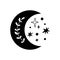 Floral moon graphic element. Isolated moon shape, branch, stars. Celestial crescent for Ramadan. Black moon vector