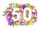 Floral number 50 fifty from wild flowers and meadow grass. Watercolor numeric