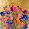 Floral oil painting with vibrant colors on gold foil. Wall art