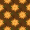 The floral ornament. Seamless pattern. Abstract flowers and leaves on the background mesh. Drawn a ragged brush.