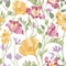 Floral ornamental white seamless pattern. Flower garden backgrou