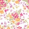 Floral ornamental white seamless pattern. Flower garden backgrou