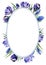 Floral oval frame spring crocus flowers with buds and green leaves. Spring composition of flowering plants.