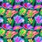 Floral painting seamless pattern. Free hand colorful background with botanical motif. Hand drawn artistic background.