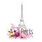 Floral Paris Illustration Famous Paris landmark Eiffil Tower.