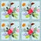 Floral pattern with beautiful bouquets on abstract geometric background