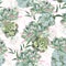 Floral pattern, delicate flower wallpaper, white herbs and green pink succulent.