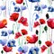 Floral pattern with poppies. Watercolor.