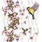 Floral pattern sakura and bird on chevron ornament.