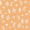 Floral pattern of small plants. Simple background. White branches on mustard color background. Vector seamless pattern