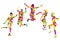 Floral patterned young people silhouettes jumping