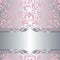 Floral pink & silver invitation vintage retro vector wallpaper design