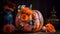 Floral pumpkin, digital illustration artwork, holidays, halloween
