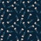 Floral random seamless pattern with little vintage simple flower silhouettes. Dark navy blue background