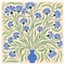 Floral retro poster with cornflowers. Trendy hand drawn flowers infantile style. Seventies, groovy background. Matisse curves