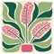 Floral retro poster with hyacinths. Trendy hand drawn flowers infantile style.Seventies, groovy background