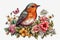 Floral Robin Sublimation Clipart isolate on white background.