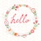 Floral romatic concept hello card with wreath