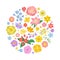 Floral Round Composition with Blooming Fragrant Garden Flower Vector Template