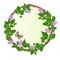 Floral round frame Lilac with Butterfly Melanargia galathea vintage vector festive background illustration editable