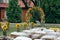 Floral rustic arch for wedding ceremony with sunflowers