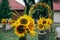 Floral rustic arch for wedding ceremony with sunflowers