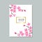 Floral sakura tree branches border around golden rectangle text template