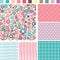 Floral Seamless background. Check Strip Dot Seamless pattern. Se