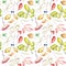 Floral seamless pattern of a autumn leaves,rowan , buckthorn,cowberry,euonymus .