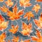 Floral seamless pattern of autumn maple leaves on grey grunge background