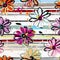 Floral seamless pattern background, with stripes, paint strokes