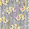 Floral seamless pattern background, with stripes, paint strokes