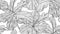 Floral seamless pattern, black and white fiddle leaf fig on white, line art ink drawing