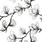 Floral seamless pattern. Blooming magnolia on a white background. Print for fabric and other surfaces. Raster illustration.Black