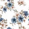 Floral seamless pattern with blue petunias and white hellebore