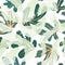 Floral seamless pattern. Branch with leaves ornamental texture. Flourish nature summer garden textured background