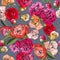 Floral seamless pattern with camellia, peonies and roses