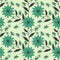 Floral seamless pattern, cute cartoon flowers light green background