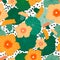 Floral seamless pattern with decorative orange flowers nasturtium and leaves