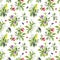 Floral seamless pattern - field flowers, summer berries, herbs, meadow grass. Watercolor repeated background