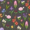 Floral seamless pattern with field and garden summer flowers vector ilustration. Field garden flowers anemone, peony and