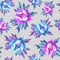 Floral seamless pattern with flowering pink and blue peonies, on gray background. Watercolor hand drawn painting illustration. P