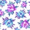 Floral seamless pattern with flowering pink and blue peonies, on white background. Watercolor hand drawn painting illustration. P