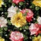 Floral seamless pattern with flowers red,yellow,cream roses