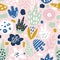 Floral seamless pattern with funky flowers. Creative surface design background