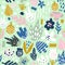 Floral seamless pattern with funky flowers. Creative surface design background