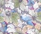 Floral seamless pattern on with hand drawn clematis flowers